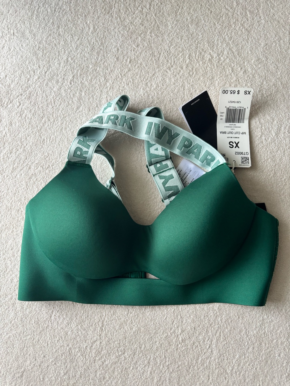 IVY PARK Emerald Green Padded Cut-Out Sports Bra with Logo Straps